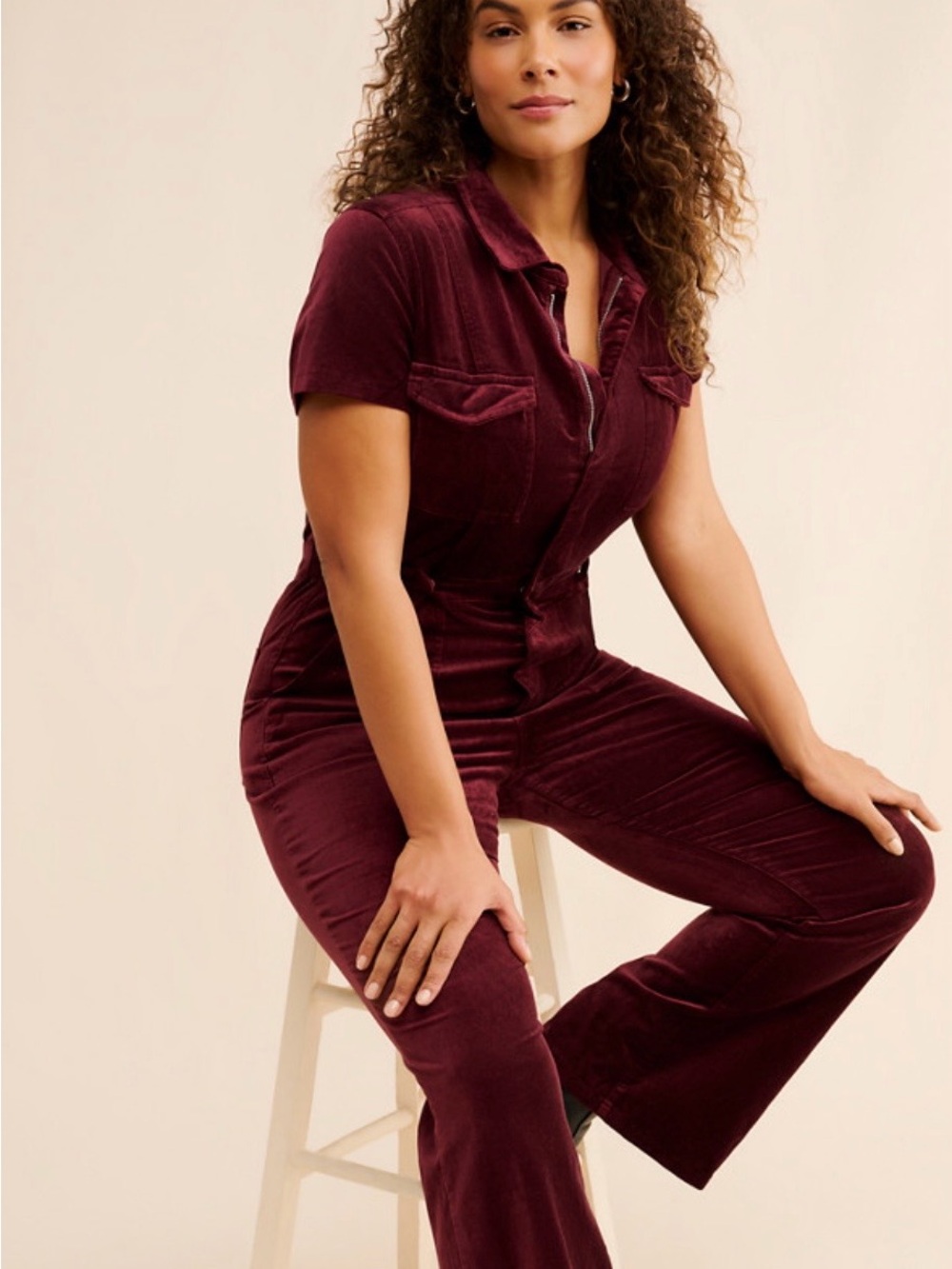 Good American Fit For Success Velvet Bootcut Jumpsuit Oxblood Size L (NWT) - Picture 6 of 6